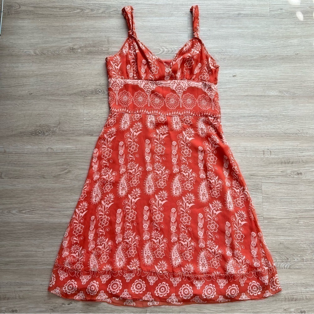 Alfani Silk Sleeveless Floral Paisley Midi Dress Lined Lightweight Coral Sz 10P